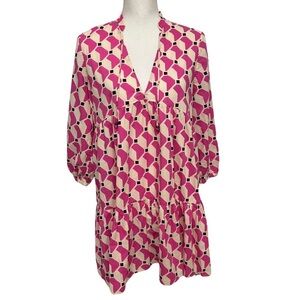 Zara Geometric Print Mini Babydoll Cotton Dress Pink White Black SZ Small